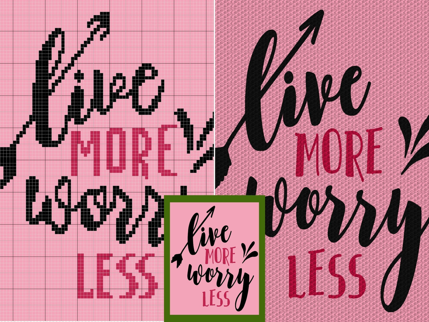 Live More Worry Less Graph and Pattern C2C & Tapestry Crochet- Quote Graphgan -Pink Crochet Blanket- Inspirational Gifts C2C Message Blanket