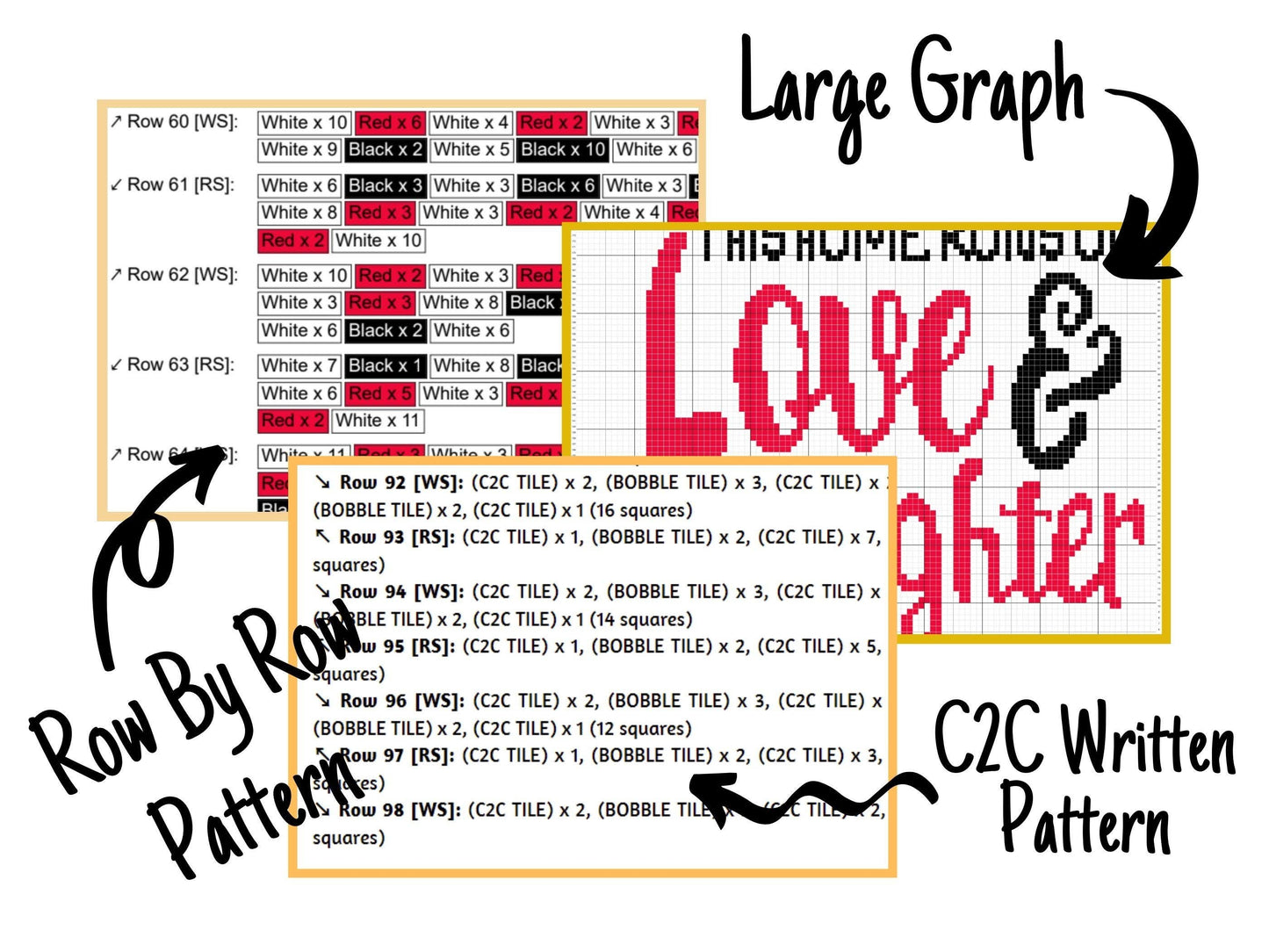 This House Runs On Love & Laughter Graph and Pattern C2C and Tapestry Crochet - Quote Crochet Graphgan Gifts For Family C2C Message Blanket