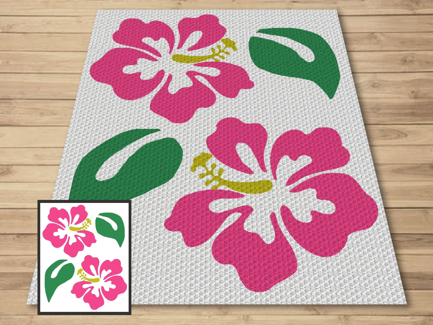 Pink Hawaiian Hibiscus Flower Graph and Pattern C2C & Tapestry Crochet - C2C Flower Graphgan - Crochet Beach Blanket C2C Floral Baby Blanket