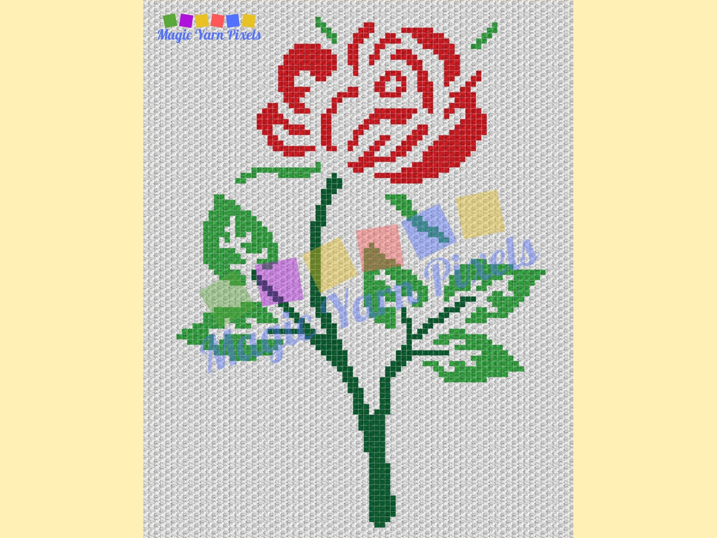 Red Rose Graph and Pattern C2C & Tapestry Crochet - Rose Flower Graphgan - C2C Crochet Rose Blanket - C2C Floral Baby Blanket - Rose Afghan