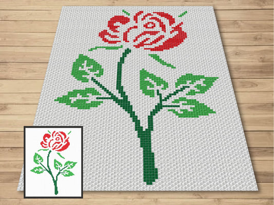 Red Rose Graph and Pattern C2C & Tapestry Crochet - Rose Flower Graphgan - C2C Crochet Rose Blanket - C2C Floral Baby Blanket - Rose Afghan