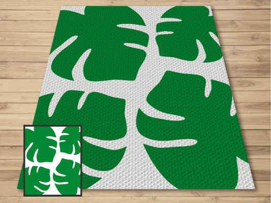 Tropical Monstera Leaf Print Graph and Pattern C2C & Tapestry Crochet-Monstera Graphgan-Crochet Monstera C2C Blanket - Tropical Baby Blanket
