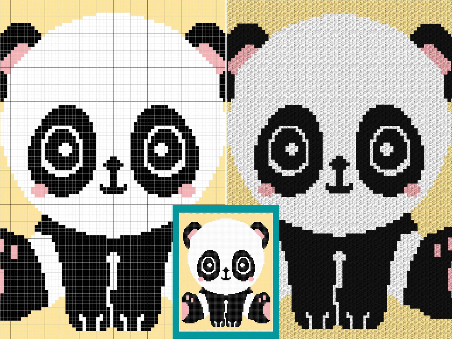 Happy Baby Panda Graph and Pattern C2C & Tapestry Crochet - Panda Bear Graphgan - Panda Baby Crochet Blanket - C2C Panda Blanket Gift Baby