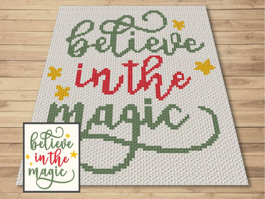Believe In The Magic Graph and Pattern C2C & Tapestry Crochet- Quote Graphgan Word Blanket Crochet - Inspirational Gifts C2C Message Blanket