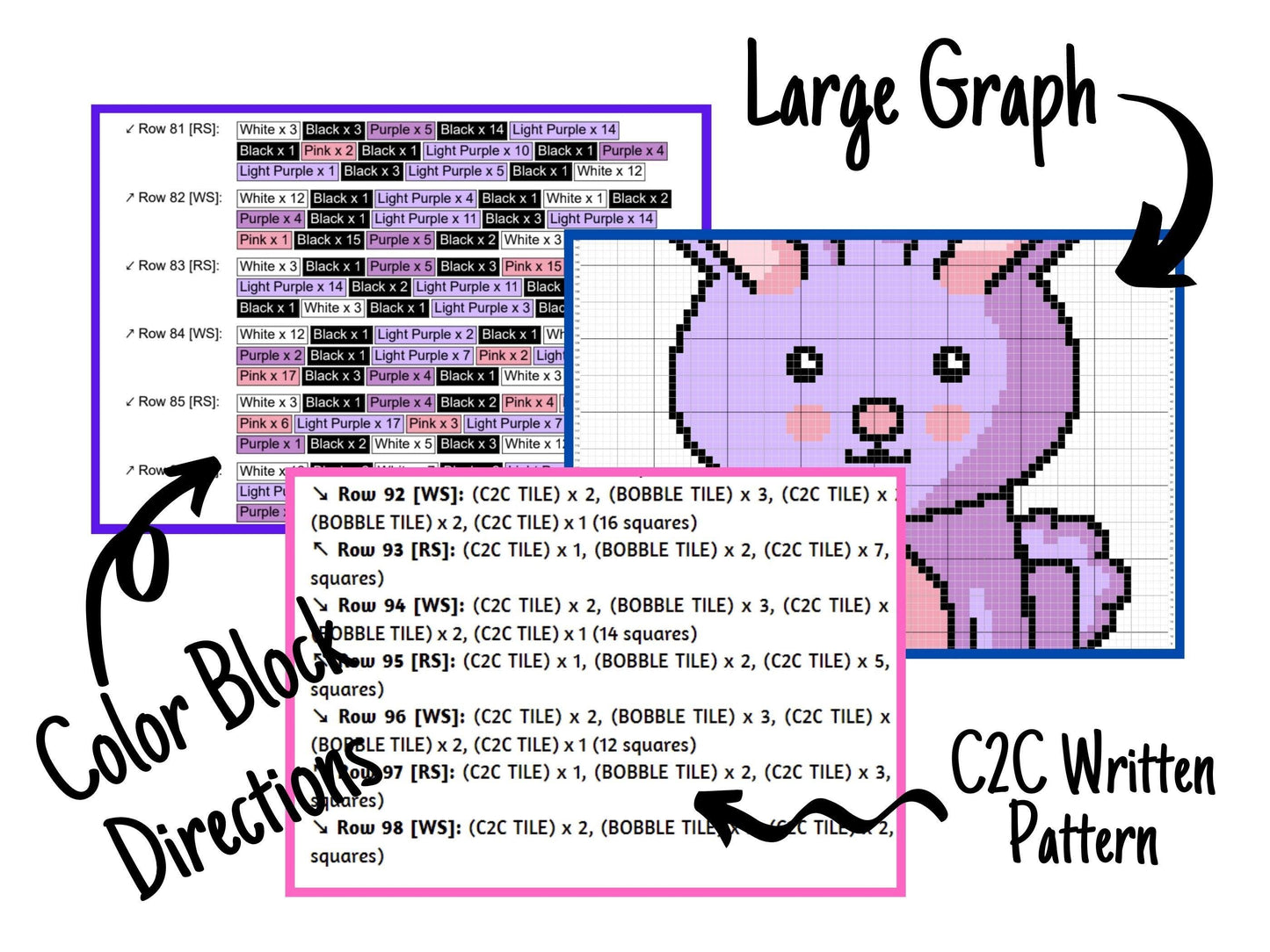 Cute Strawberry Bunny Graph and Pattern C2C & Tapestry Crochet - Bunny Rabbit Graphgan- Crochet Bunny C2C Blanket - Easter Baby Rabbit Gifts
