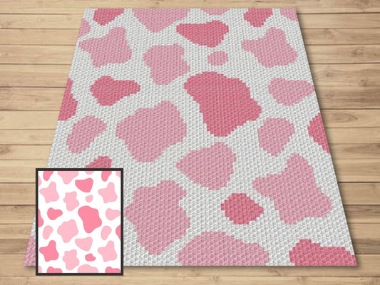 Strawberry Cow Print Graph and Pattern C2C & Tapestry Crochet- Animal Print Graphgan- Cow Print Crochet Blanket - C2C Cow Blanket Baby Gift
