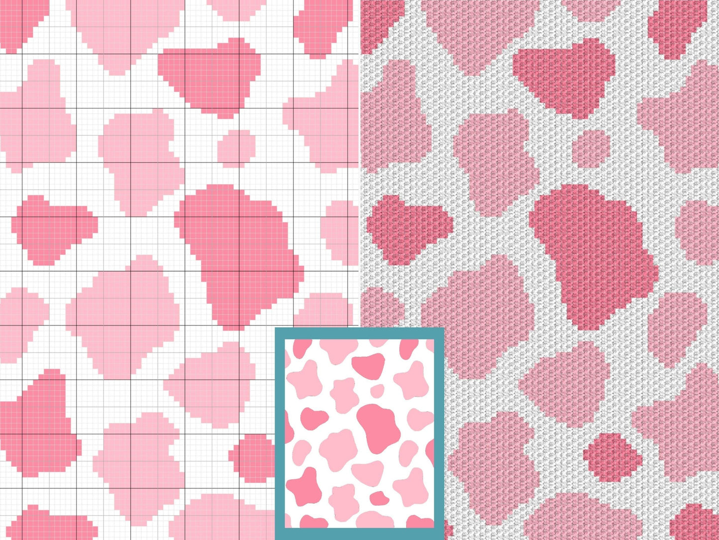 Strawberry Cow Print Graph and Pattern C2C & Tapestry Crochet- Animal Print Graphgan- Cow Print Crochet Blanket - C2C Cow Blanket Baby Gift