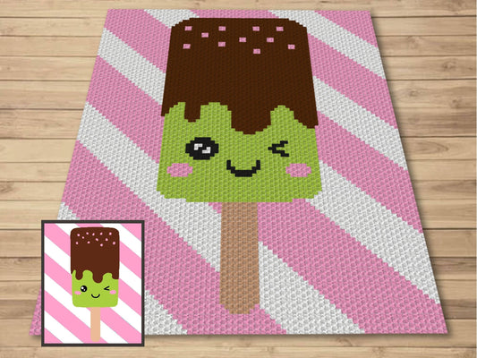 Kawaii Chocolate Mint Ice Cream Graph and Pattern C2C & Tapestry Crochet - Crochet Ice Cream Graphgan - Summer Blanket - C2C Beach Blanket