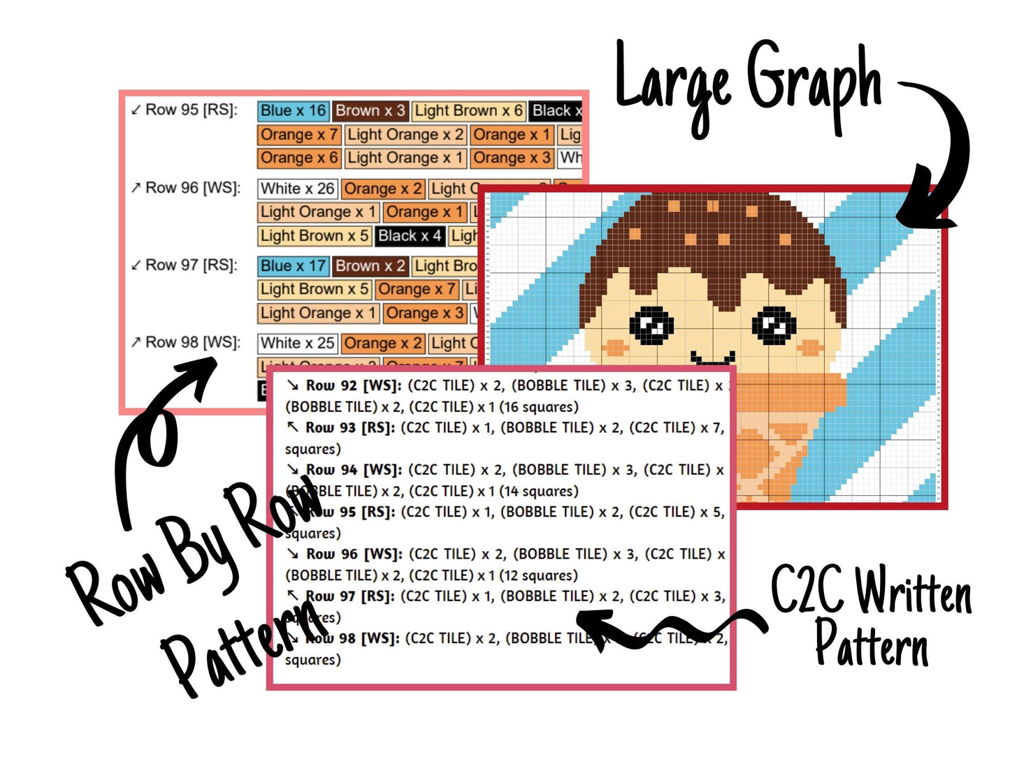 Kawaii Vanilla Ice Cream Graph and Pattern C2C & Tapestry Crochet - Crochet Ice Cream Graphgan - Crochet Summer Blanket - C2C Beach Blanket