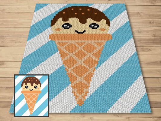 Kawaii Vanilla Ice Cream Graph and Pattern C2C & Tapestry Crochet - Crochet Ice Cream Graphgan - Crochet Summer Blanket - C2C Beach Blanket