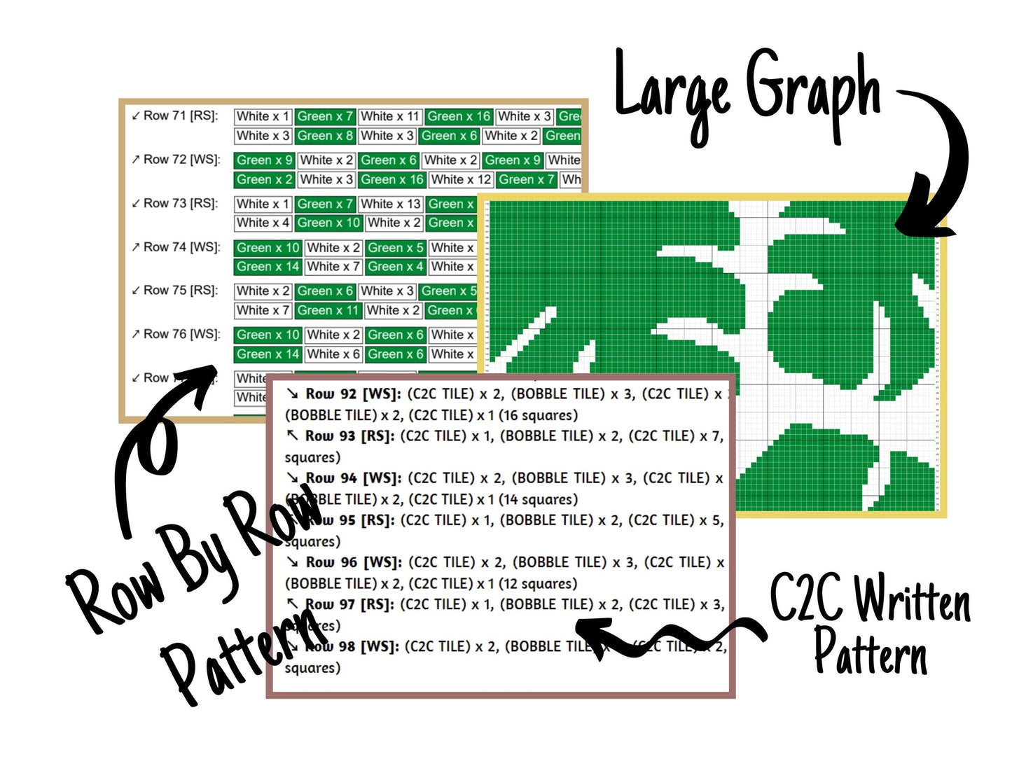 Tropical Monstera Leaf Print Graph and Pattern C2C & Tapestry Crochet-Monstera Graphgan-Crochet Monstera C2C Blanket - Tropical Baby Blanket