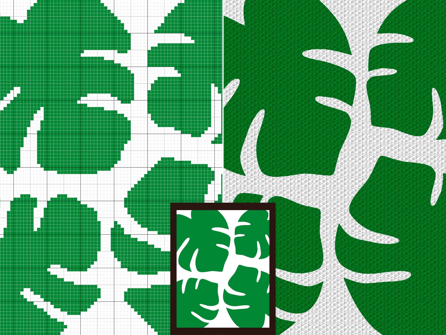 Tropical Monstera Leaf Print Graph and Pattern C2C & Tapestry Crochet-Monstera Graphgan-Crochet Monstera C2C Blanket - Tropical Baby Blanket