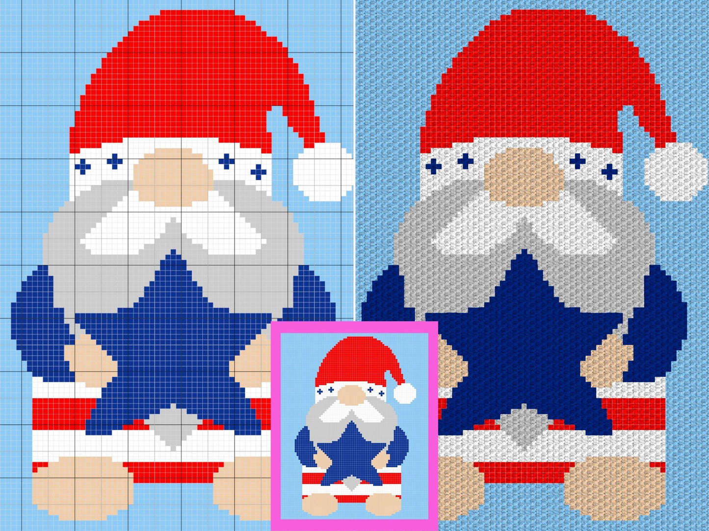 Patriotic Gnome Star Graph and Pattern C2C & Tapestry Crochet - Gnome C2C Graphgan Crochet Gnome Blanket - C2C 4th Of July Baby Blanket Gift