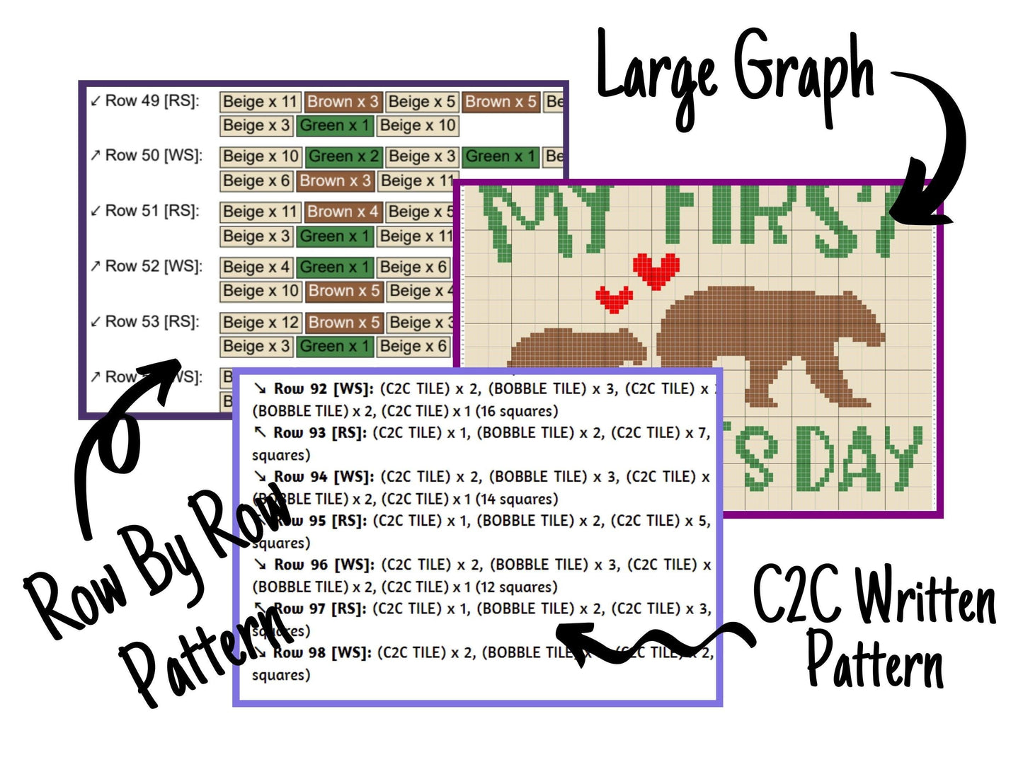 My First Father's Day Graph and Pattern C2C & Tapestry Crochet - Bear C2C Graphgan Crochet Woodland Blanket - Fathers Day Blanket Baby Gift
