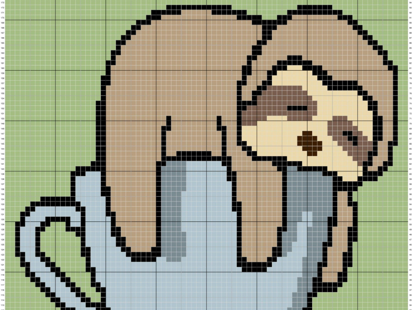 Sleeping Sloth On Teacup Graph and Pattern C2C & Tapestry Crochet- Sloth Blanket Graphgan C2C Sloth Crochet Blanket- Sloth Baby Blanket Gift