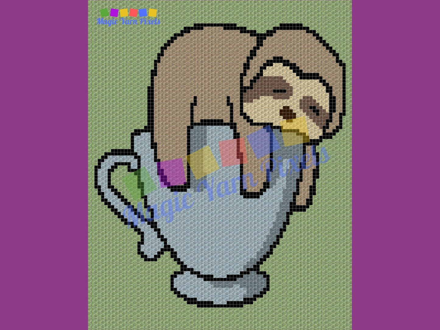 Sleeping Sloth On Teacup Graph and Pattern C2C & Tapestry Crochet- Sloth Blanket Graphgan C2C Sloth Crochet Blanket- Sloth Baby Blanket Gift