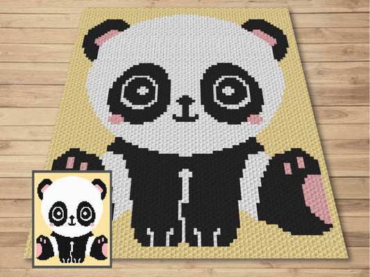 Happy Baby Panda Graph and Pattern C2C & Tapestry Crochet - Panda Bear Graphgan - Panda Baby Crochet Blanket - C2C Panda Blanket Gift Baby