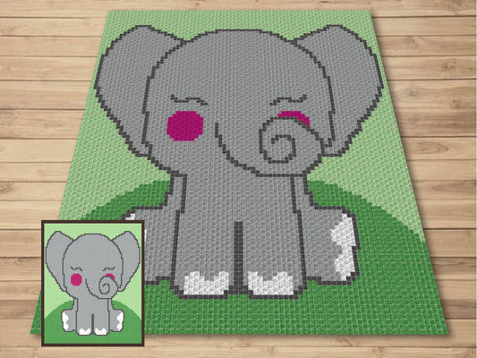 Happy Baby Elephant Graph and Pattern C2C & Tapestry Crochet - Elephant Graphgan - Jungle Animal Blanket Crochet - C2C Elephant Blanket Gift