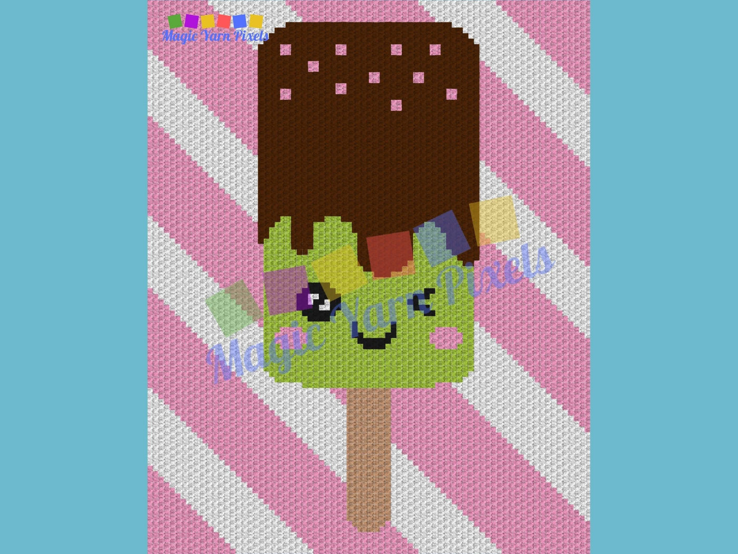 Kawaii Chocolate Mint Ice Cream Graph and Pattern C2C & Tapestry Crochet - Crochet Ice Cream Graphgan - Summer Blanket - C2C Beach Blanket