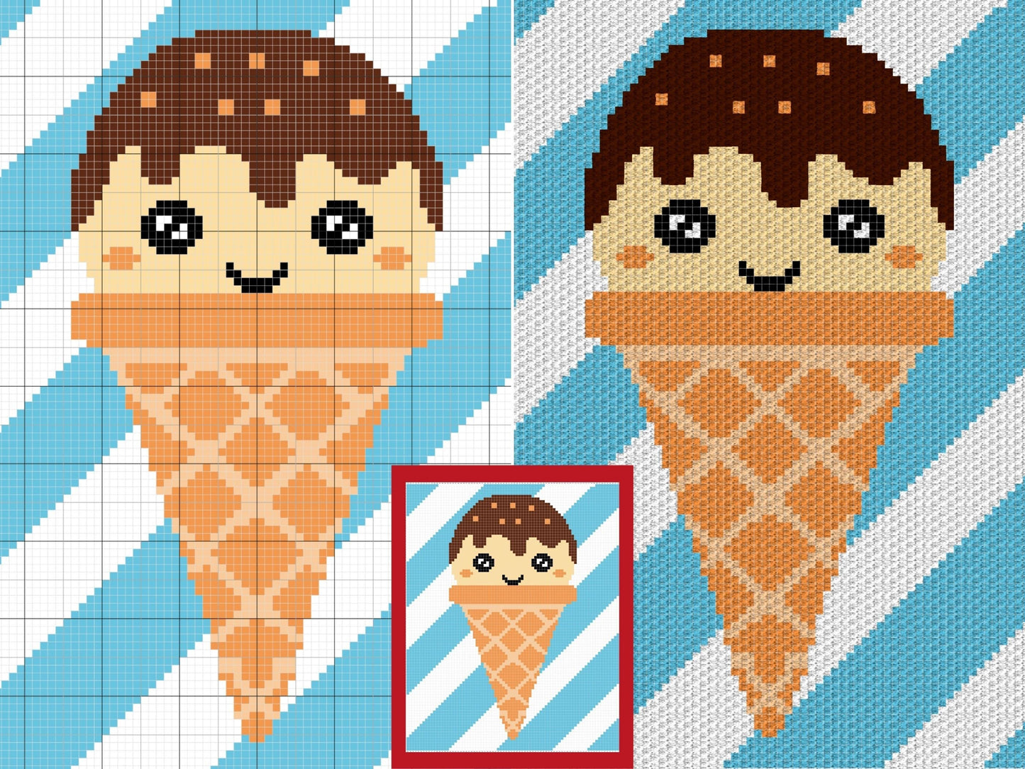 Kawaii Vanilla Ice Cream Graph and Pattern C2C & Tapestry Crochet - Crochet Ice Cream Graphgan - Crochet Summer Blanket - C2C Beach Blanket
