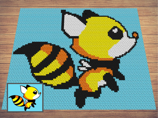 Flying Fox Bee Graph and Pattern C2C and Tapestry Crochet - Bee C2C Graphgan - Crochet Fox Blanket - Cute Baby Fox Crochet C2C Blanket Gifts
