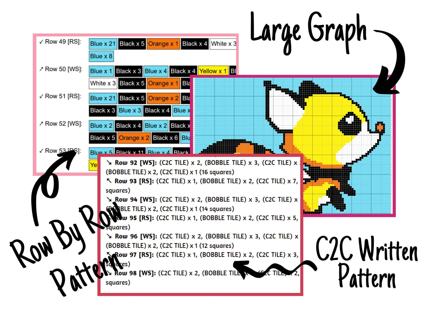 Flying Fox Bee Graph and Pattern C2C and Tapestry Crochet - Bee C2C Graphgan - Crochet Fox Blanket - Cute Baby Fox Crochet C2C Blanket Gifts