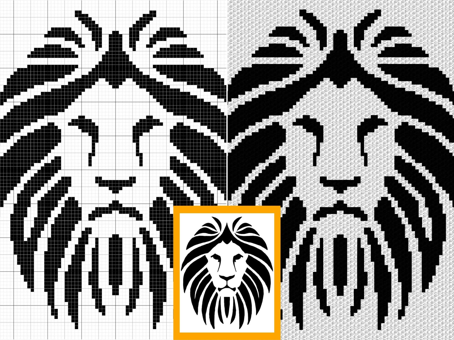 Lion Head Outline Graph and Pattern C2C and Tapestry Crochet - Wild Animal Graphgan - Crochet Lion Blanket - C2C Lion Blanket Gifts Baby