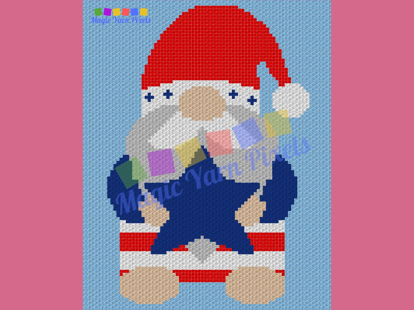 Patriotic Gnome Star Graph and Pattern C2C & Tapestry Crochet - Gnome C2C Graphgan Crochet Gnome Blanket - C2C 4th Of July Baby Blanket Gift