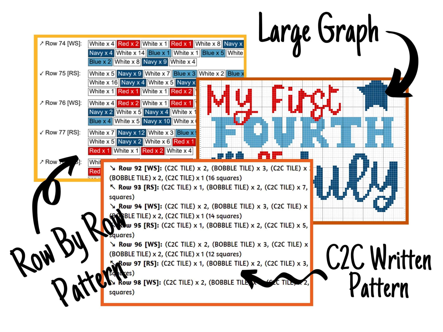 My First Fourth Of July Graph and Pattern C2C & Tapestry Crochet - Quote C2C Graphgan Patriotic Crochet Blanket - C2C 4th Of July Baby Gift