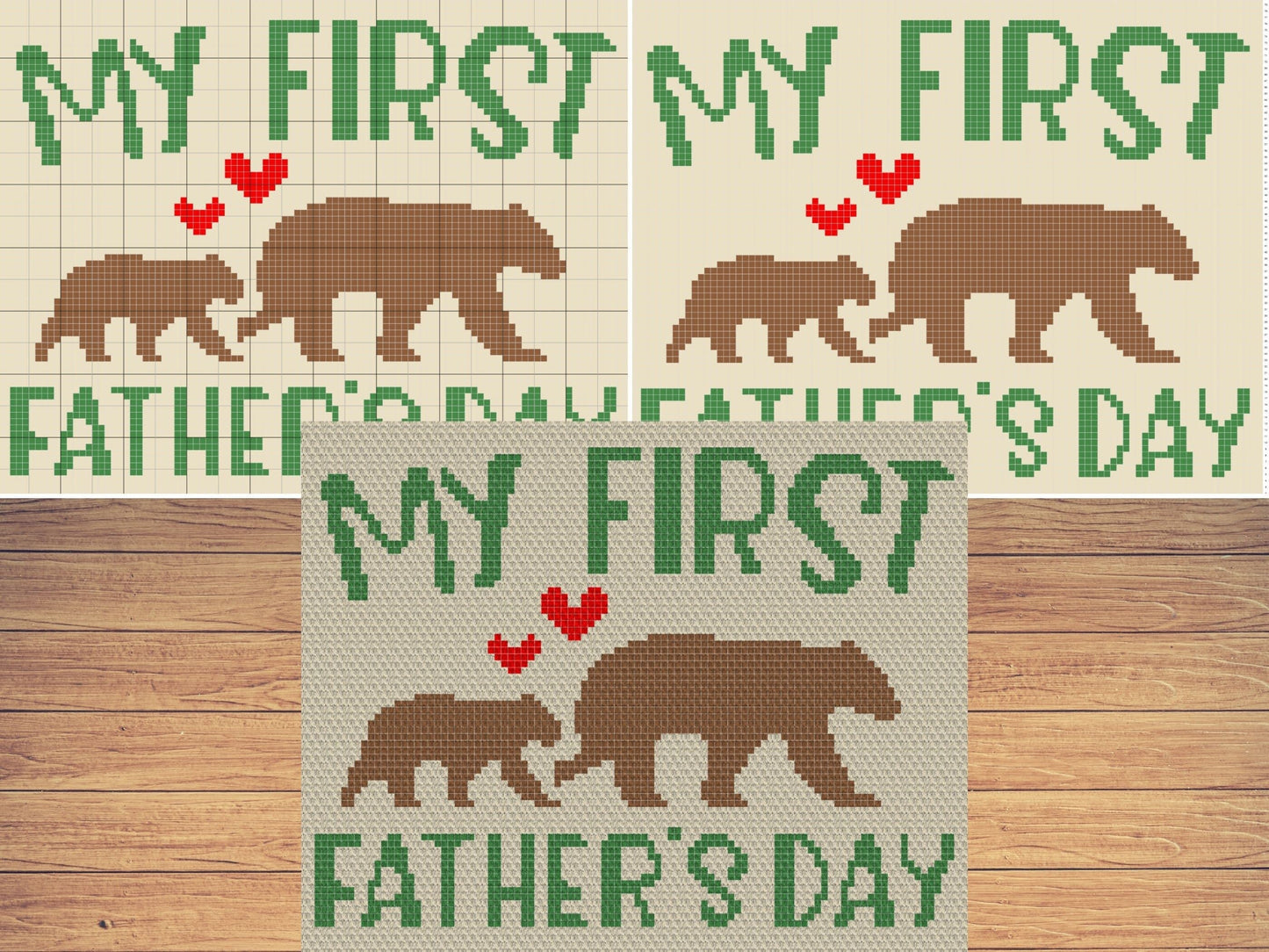 My First Father's Day Graph and Pattern C2C & Tapestry Crochet - Bear C2C Graphgan Crochet Woodland Blanket - Fathers Day Blanket Baby Gift