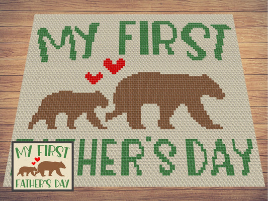 My First Father's Day Graph and Pattern C2C & Tapestry Crochet - Bear C2C Graphgan Crochet Woodland Blanket - Fathers Day Blanket Baby Gift