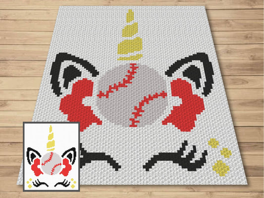 Baseball Unicorn Graph and Pattern C2C & Tapestry Crochet - Baseball C2C Graphgan - Crochet Unicorn Blanket - C2C Sports Blanket Gift Babies