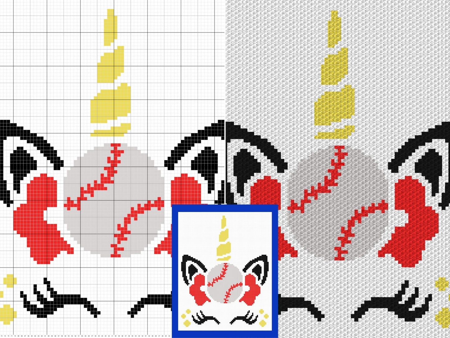 Baseball Unicorn Graph and Pattern C2C & Tapestry Crochet - Baseball C2C Graphgan - Crochet Unicorn Blanket - C2C Sports Blanket Gift Babies
