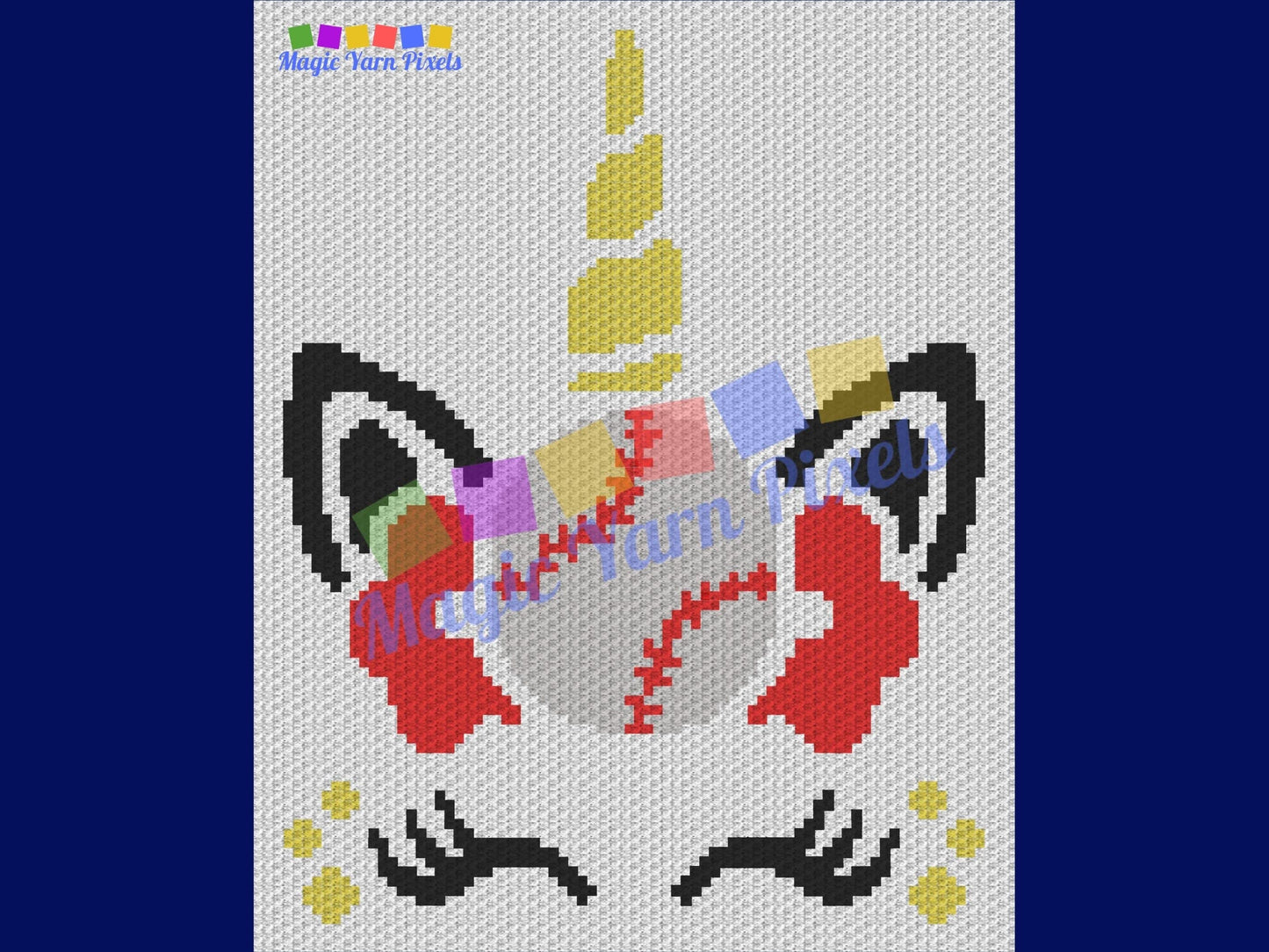 Baseball Unicorn Graph and Pattern C2C & Tapestry Crochet - Baseball C2C Graphgan - Crochet Unicorn Blanket - C2C Sports Blanket Gift Babies
