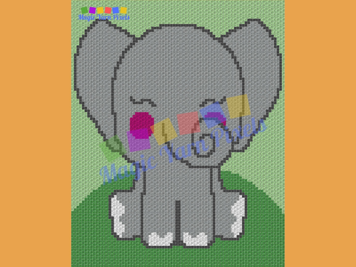 Happy Baby Elephant Graph and Pattern C2C & Tapestry Crochet - Elephant Graphgan - Jungle Animal Blanket Crochet - C2C Elephant Blanket Gift