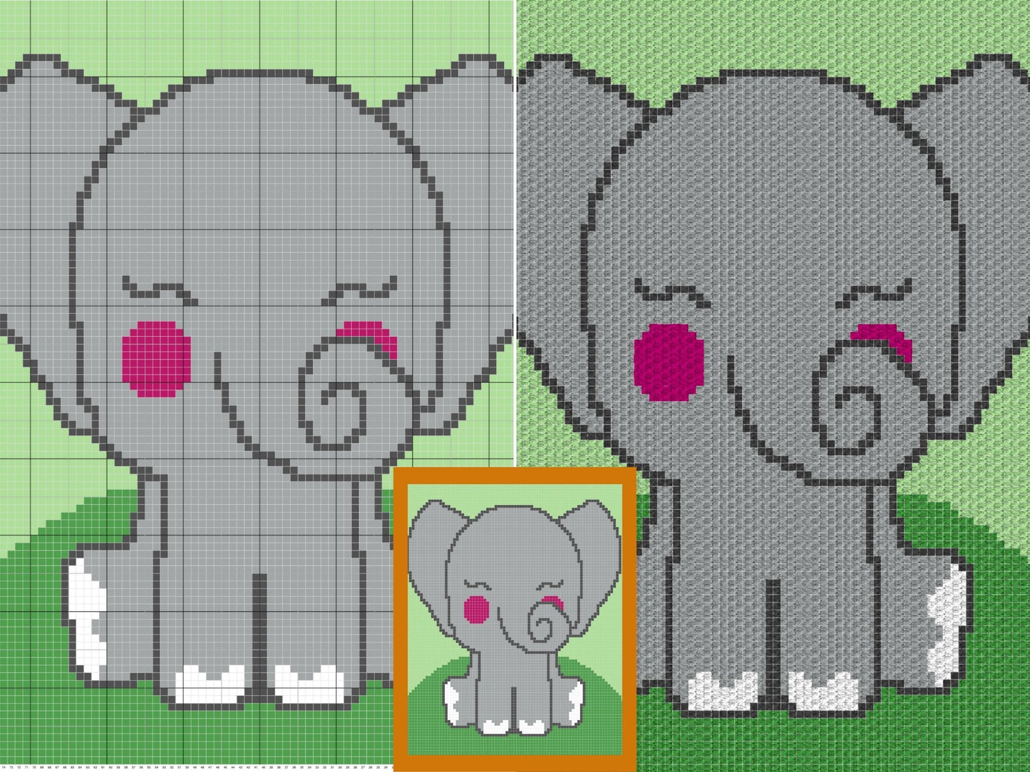 Happy Baby Elephant Graph and Pattern C2C & Tapestry Crochet - Elephant Graphgan - Jungle Animal Blanket Crochet - C2C Elephant Blanket Gift