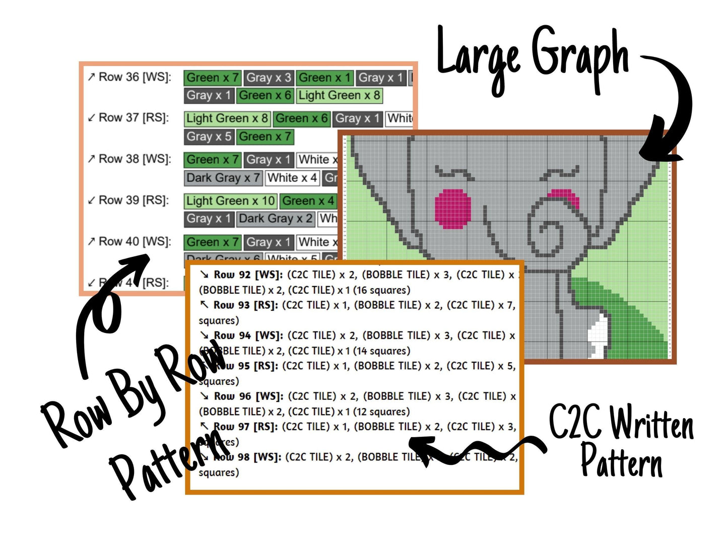 Happy Baby Elephant Graph and Pattern C2C & Tapestry Crochet - Elephant Graphgan - Jungle Animal Blanket Crochet - C2C Elephant Blanket Gift