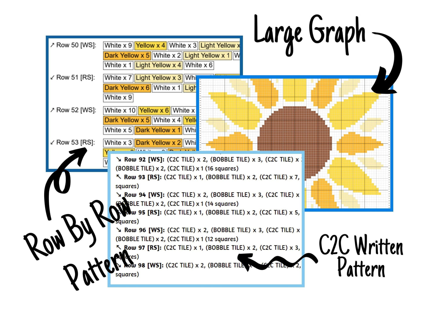 Summer Sunflower Graph and Pattern C2C & Tapestry Crochet - Sunflower Graphgan - Crochet Sunflower Blanket - Flower C2C Pattern Blanket Gift