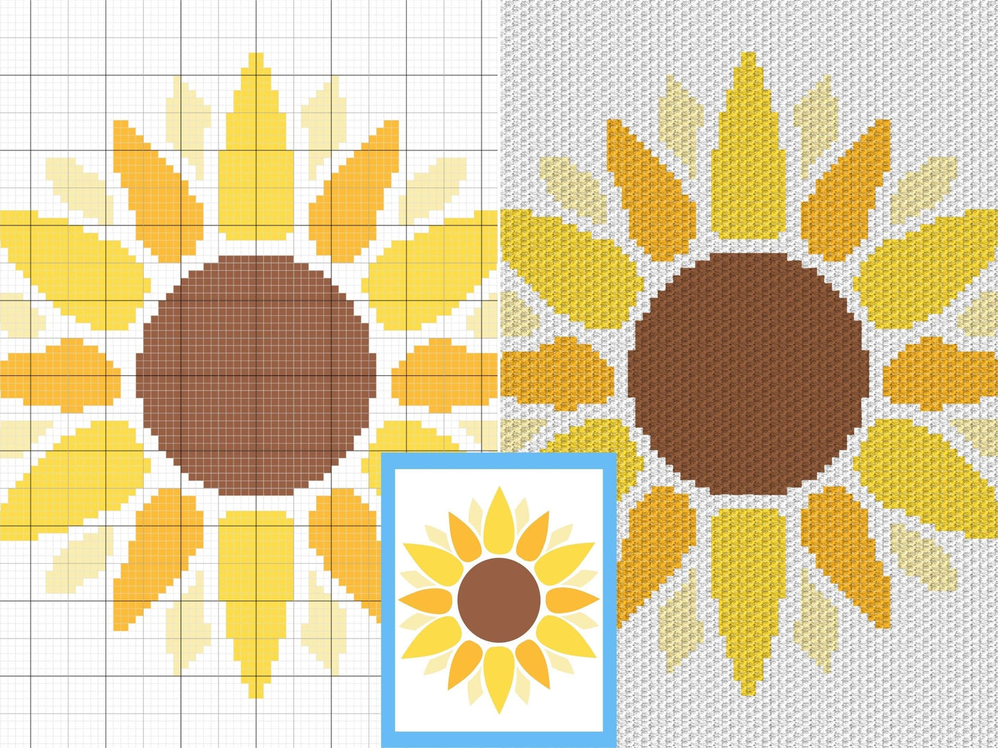 Summer Sunflower Graph and Pattern C2C & Tapestry Crochet - Sunflower Graphgan - Crochet Sunflower Blanket - Flower C2C Pattern Blanket Gift