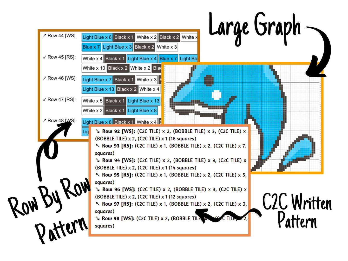 Jumping Dolphin Splash Graph and Pattern C2C & Tapestry Crochet - Dolphin Graphgan - Crochet Dolphin Blanket - Sea Animals C2C Baby Blanket