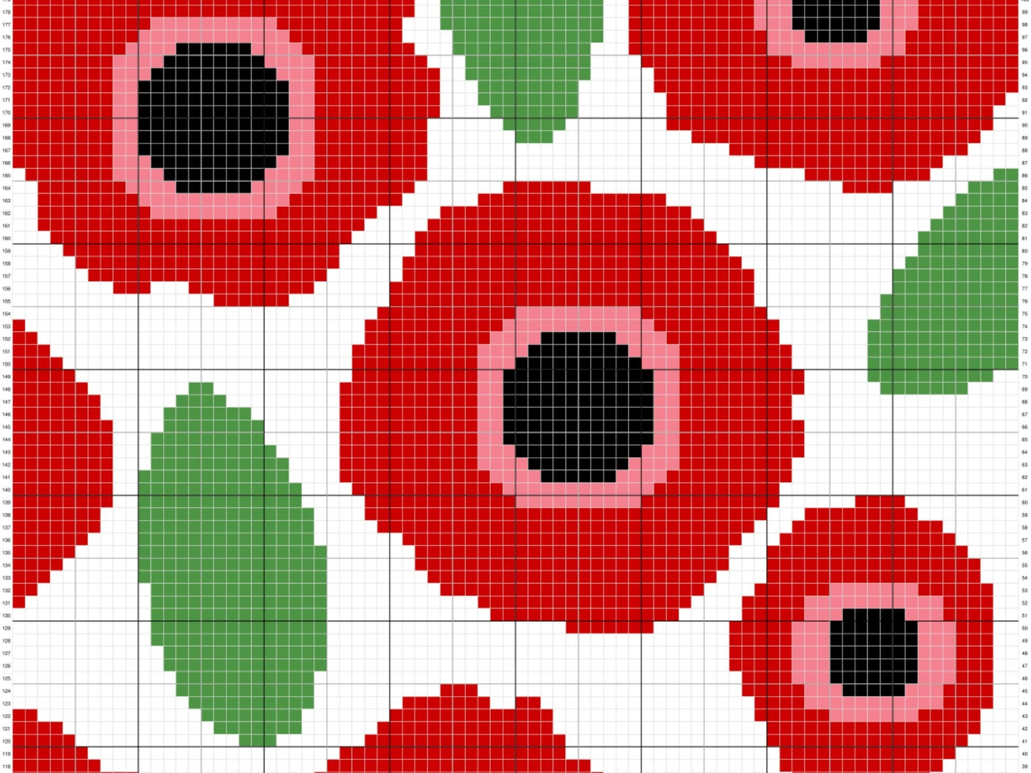 Poppy Field Print Graph and Pattern for C2C & Tapestry Crochet -C2C Flower Graphgan Crochet Poppy Flower Blanket Poppy C2C Blanket C2C Chart