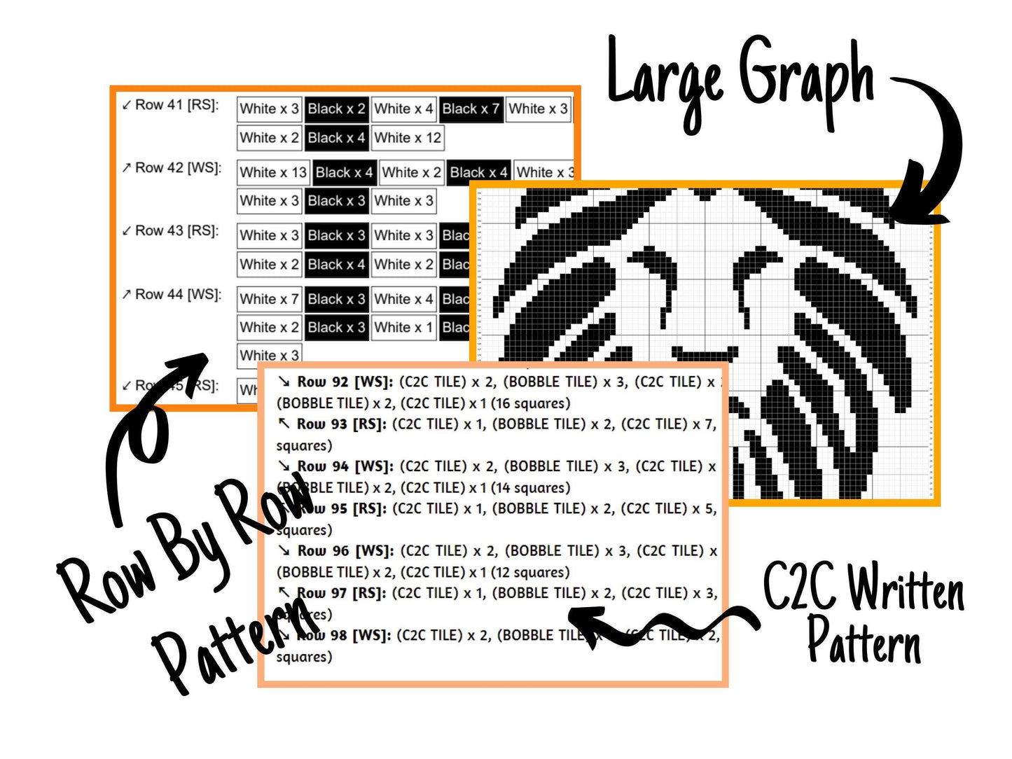 Lion Head Outline Graph and Pattern C2C and Tapestry Crochet - Wild Animal Graphgan - Crochet Lion Blanket - C2C Lion Blanket Gifts Baby
