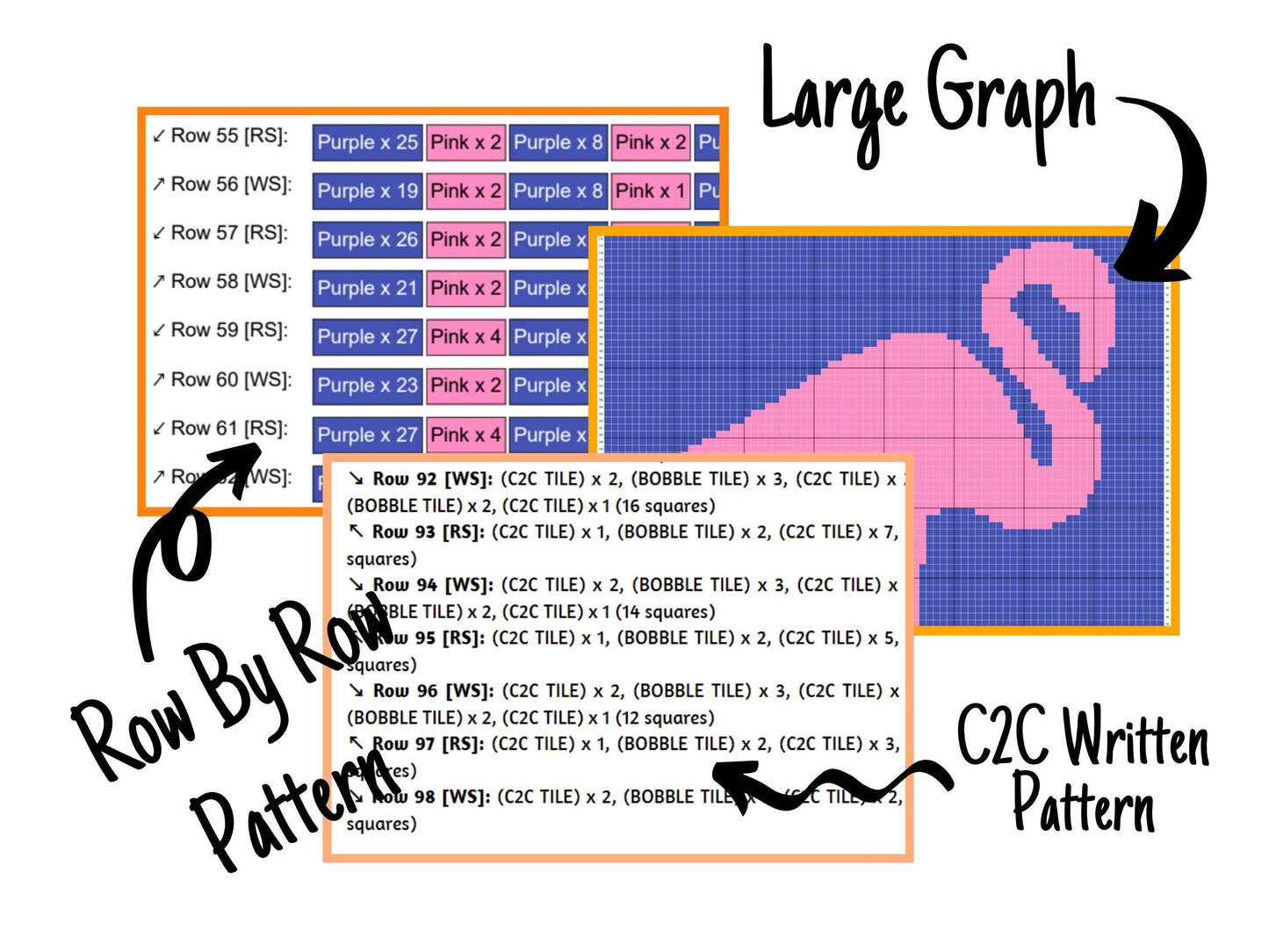 Pink Flamingo Outline Graph and Pattern C2C & Tapestry Crochet - Flamingo C2C Graphgan Crochet Flamingo Blanket - Flamingo Decor C2C Blanket