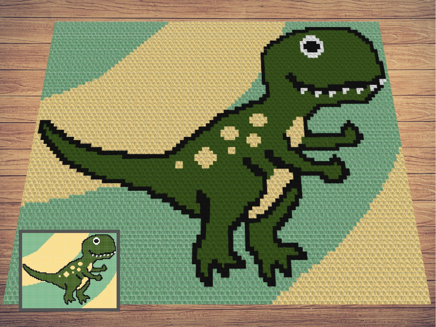 Cute Baby Dinosaur Graph and Pattern C2C & Tapestry Crochet - C2C Dinosaur Graphgan Crochet Dino Blanket - Trex Crochet Pattern C2C Blanket