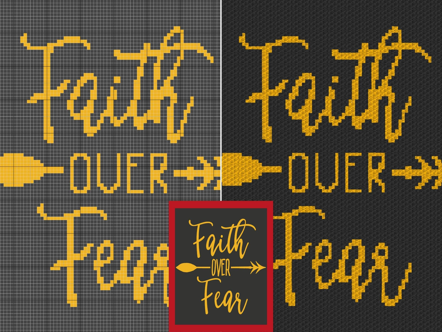 Faith Over Fear Graph and Pattern C2C & Tapestry Crochet - Quote Graphgan Inspirational Quote Blanket - Crochet Christian C2C Faith Blankets