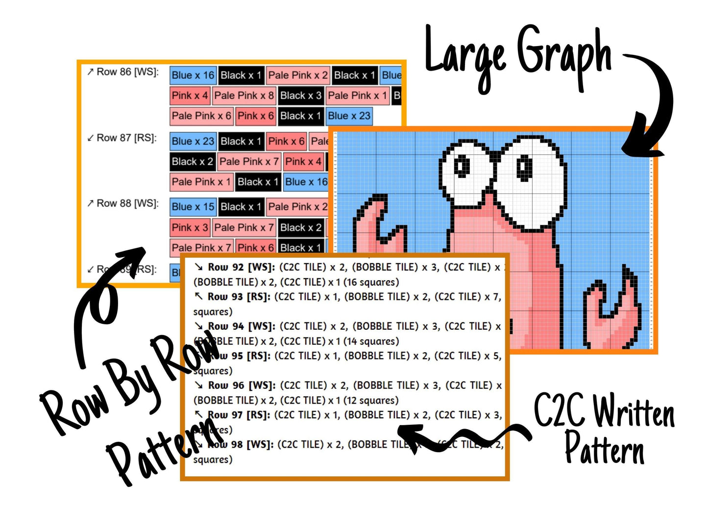 Happy Crab Graph and Pattern C2C & Tapestry Crochet - C2C Crochet Crab Graphgan Ocean Animals Crochet Blanket - C2C Beach Blanket Gifts Baby