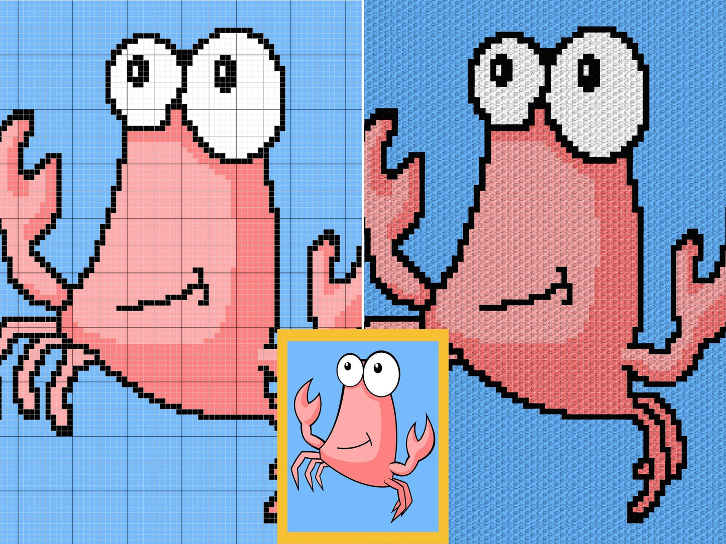 Happy Crab Graph and Pattern C2C & Tapestry Crochet - C2C Crochet Crab Graphgan Ocean Animals Crochet Blanket - C2C Beach Blanket Gifts Baby