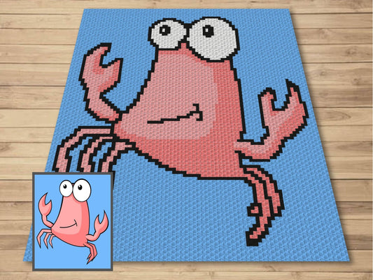 Happy Crab Graph and Pattern C2C & Tapestry Crochet - C2C Crochet Crab Graphgan Ocean Animals Crochet Blanket - C2C Beach Blanket Gifts Baby