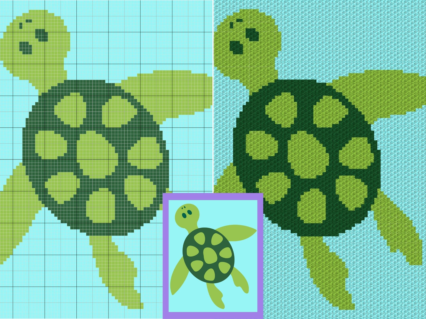 Sea Turtle Graph and Pattern C2C & Tapestry Crochet - Turtle C2C Graphgan Crochet Turtle Blanket - Crochet Sea Animals C2C Baby Blanket Gift