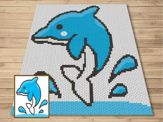 Jumping Dolphin Splash Graph and Pattern C2C & Tapestry Crochet - Dolphin Graphgan - Crochet Dolphin Blanket - Sea Animals C2C Baby Blanket
